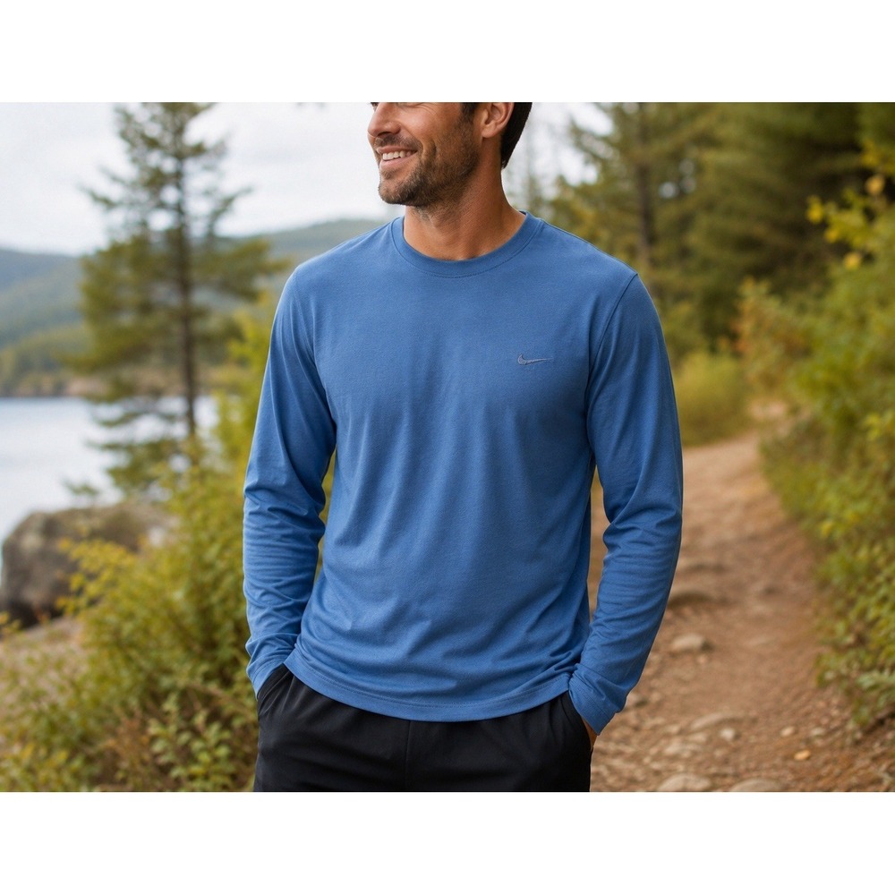 Nike‎ Dri-Fit Long Sleeve Shirt Men's XL Blue Athletic Performance Training